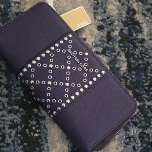 Michael Kors Dark Purple Wallet with Silver Accents